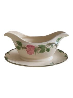 Franciscan Desert Rose Gravy Boat Pink Roses Green Leaves Graceful